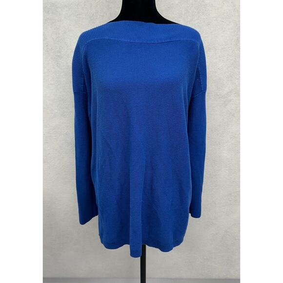 J. Jill Sweaters - J Jill Sweater Womens Medium Sweater Blue Boat Neck Ribbed Knit 100% Cotton‎